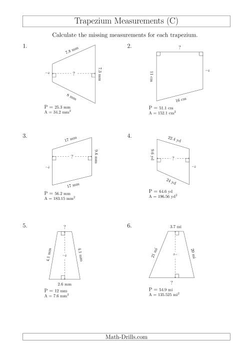 The Calculating Bases and Heights of Trapeziums (C) Math Worksheet