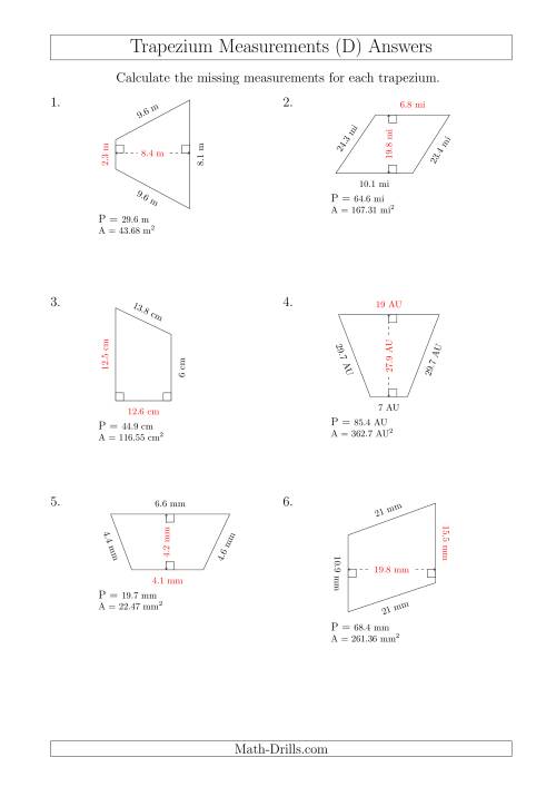 The Calculating Bases and Heights of Trapeziums (D) Math Worksheet Page 2