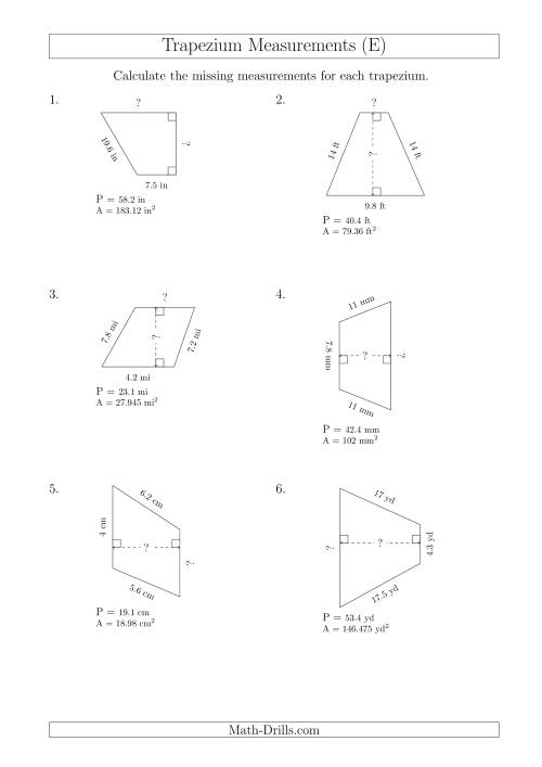 The Calculating Bases and Heights of Trapeziums (E) Math Worksheet