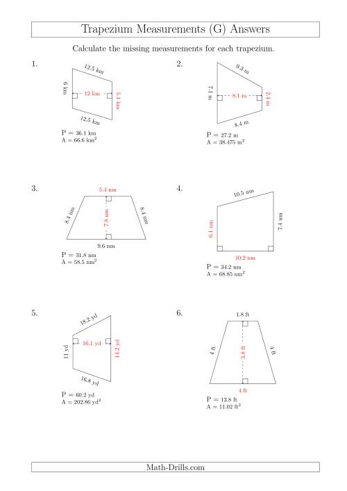 The Calculating Bases and Heights of Trapeziums (G) Math Worksheet Page 2