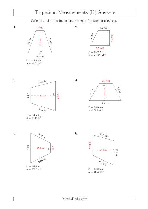 The Calculating Bases and Heights of Trapeziums (H) Math Worksheet Page 2