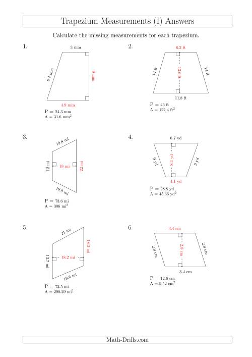 The Calculating Bases and Heights of Trapeziums (I) Math Worksheet Page 2