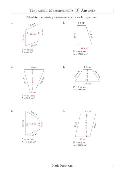 The Calculating Bases and Heights of Trapeziums (J) Math Worksheet Page 2
