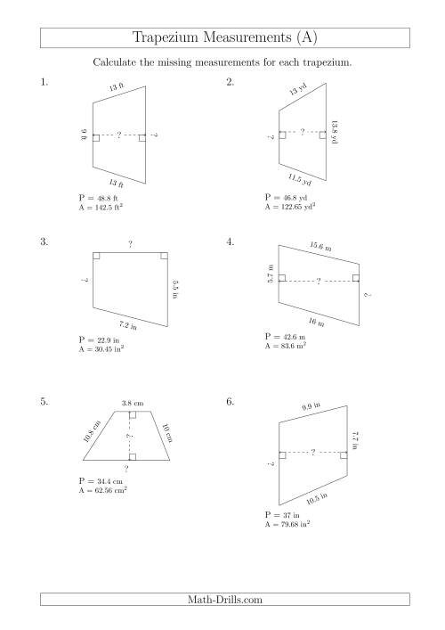 The Calculating Bases and Heights of Trapeziums (All) Math Worksheet