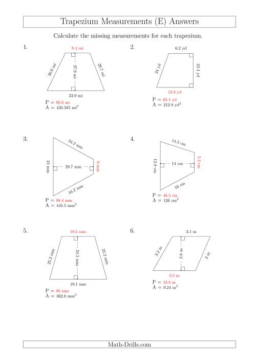 The Calculating Bases and Perimeters of Trapeziums (E) Math Worksheet Page 2