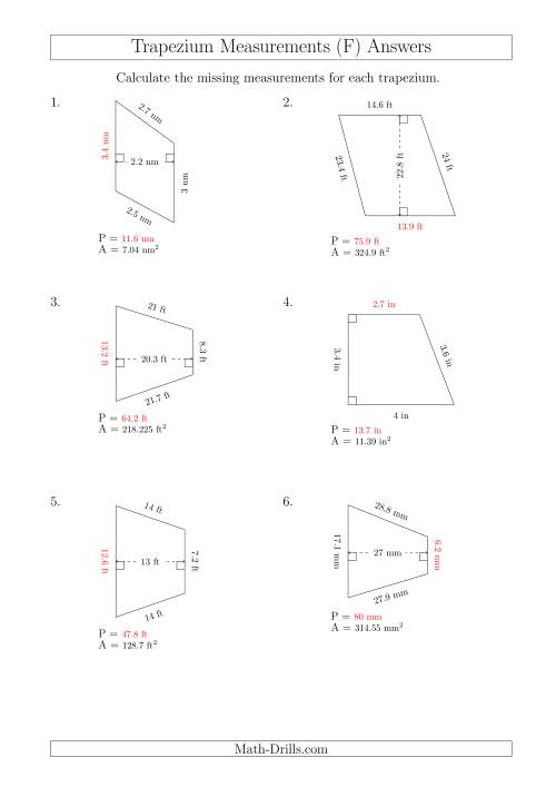 The Calculating Bases and Perimeters of Trapeziums (F) Math Worksheet Page 2
