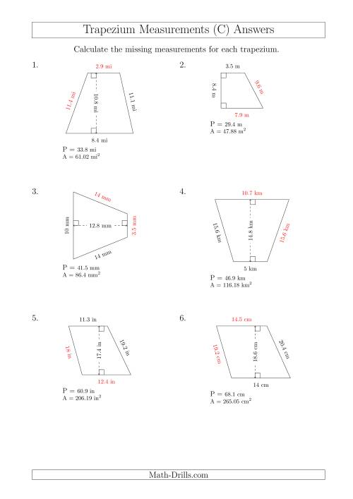 The Calculating Bases and Sides of Trapeziums (C) Math Worksheet Page 2