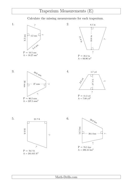 The Calculating Bases and Sides of Trapeziums (E) Math Worksheet