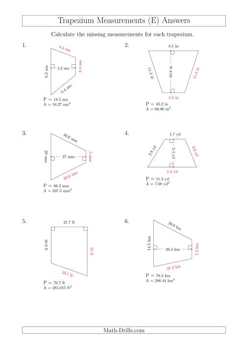 The Calculating Bases and Sides of Trapeziums (E) Math Worksheet Page 2