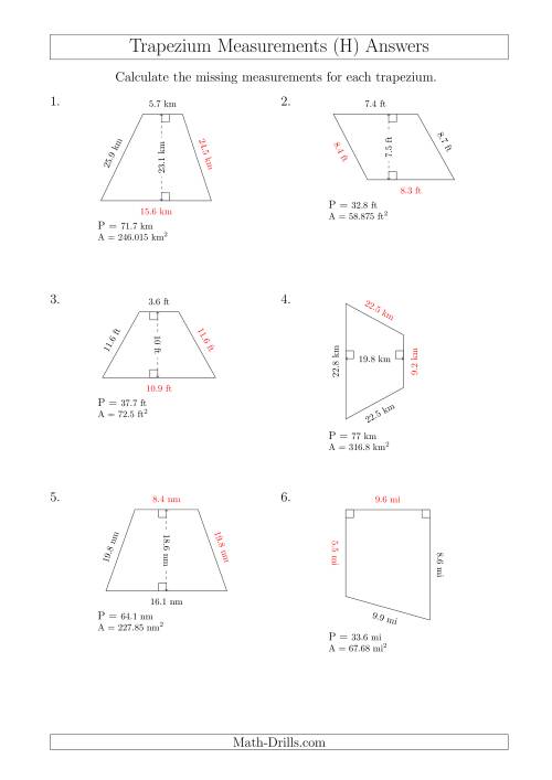 The Calculating Bases and Sides of Trapeziums (H) Math Worksheet Page 2