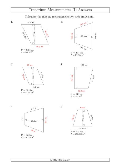 The Calculating Bases and Sides of Trapeziums (I) Math Worksheet Page 2