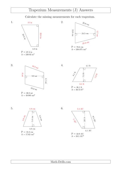 The Calculating Bases and Sides of Trapeziums (J) Math Worksheet Page 2