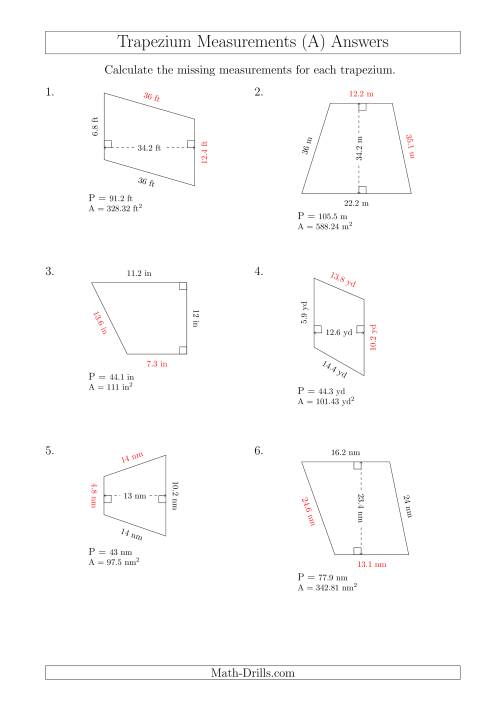 The Calculating Bases and Sides of Trapeziums (All) Math Worksheet Page 2