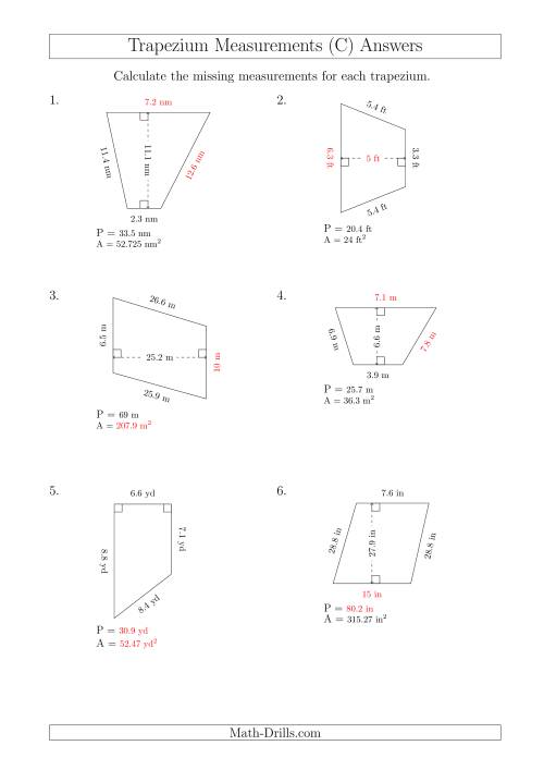 The Calculating Various Measurements of Trapeziums (C) Math Worksheet Page 2