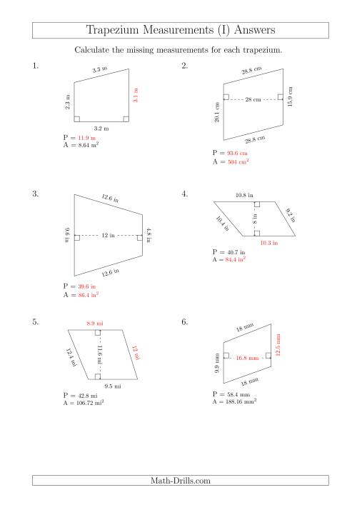 The Calculating Various Measurements of Trapeziums (I) Math Worksheet Page 2