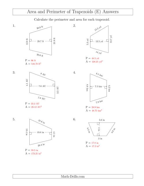 The Calculating the Perimeter and Area of Scalene Trapezoids (E) Math Worksheet Page 2