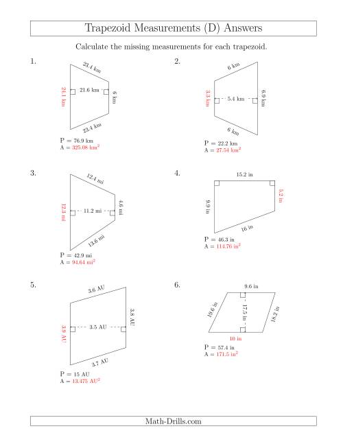 The Calculating Bases and Areas of Trapezoids (D) Math Worksheet Page 2