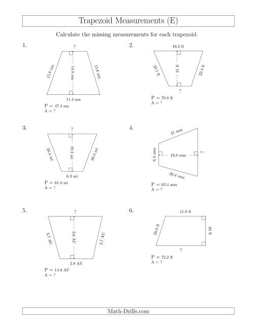 The Calculating Bases and Areas of Trapezoids (E) Math Worksheet