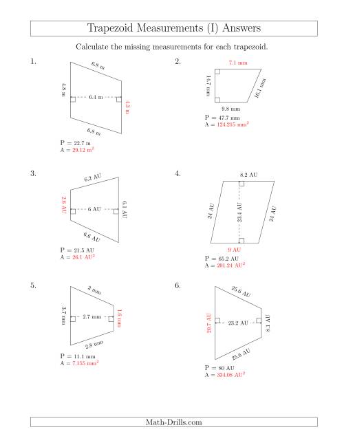 The Calculating Bases and Areas of Trapezoids (I) Math Worksheet Page 2