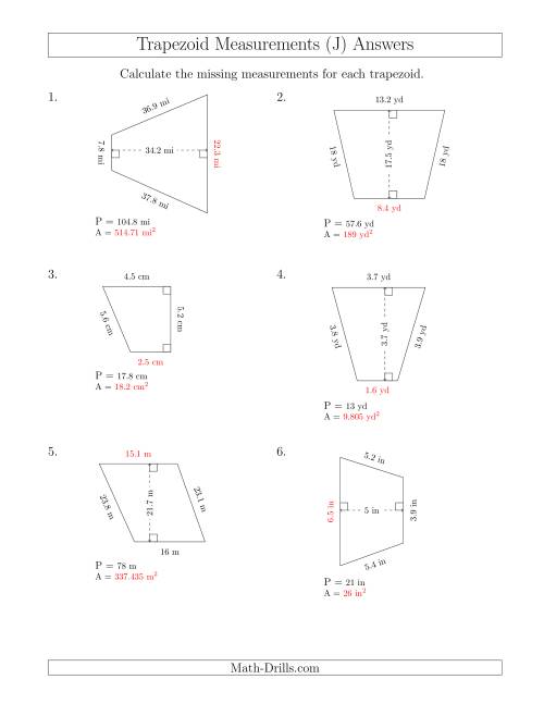 The Calculating Bases and Areas of Trapezoids (J) Math Worksheet Page 2