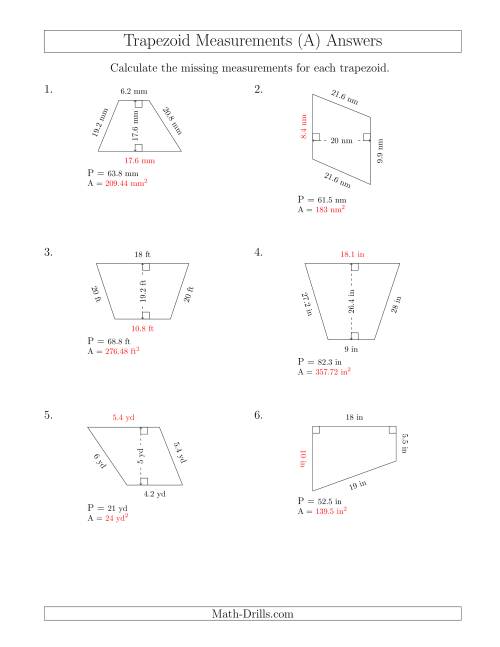 The Calculating Bases and Areas of Trapezoids (All) Math Worksheet Page 2