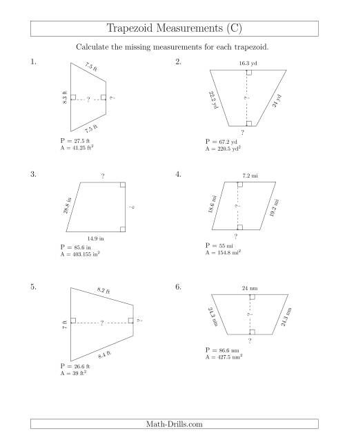 The Calculating Bases and Heights of Trapezoids (C) Math Worksheet