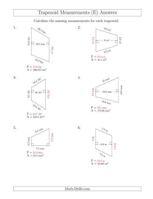 The Calculating Bases and Perimeters of Trapezoids (E) Math Worksheet Page 2