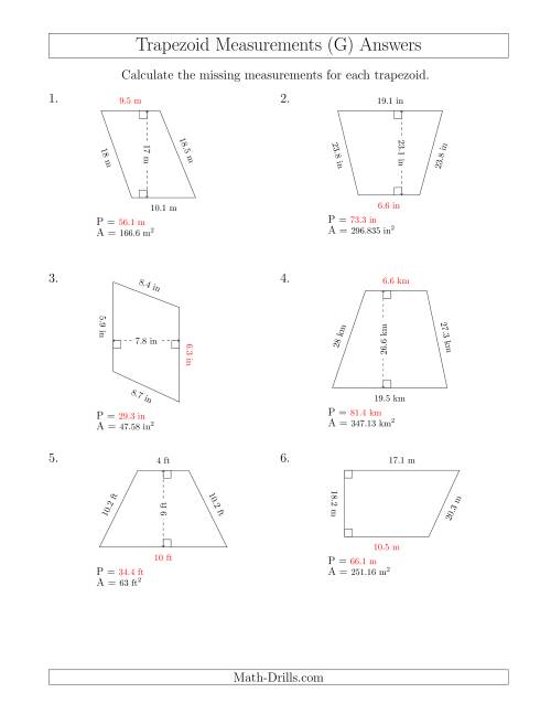 The Calculating Bases and Perimeters of Trapezoids (G) Math Worksheet Page 2