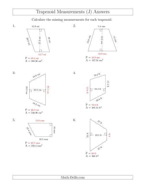 The Calculating Bases and Perimeters of Trapezoids (J) Math Worksheet Page 2