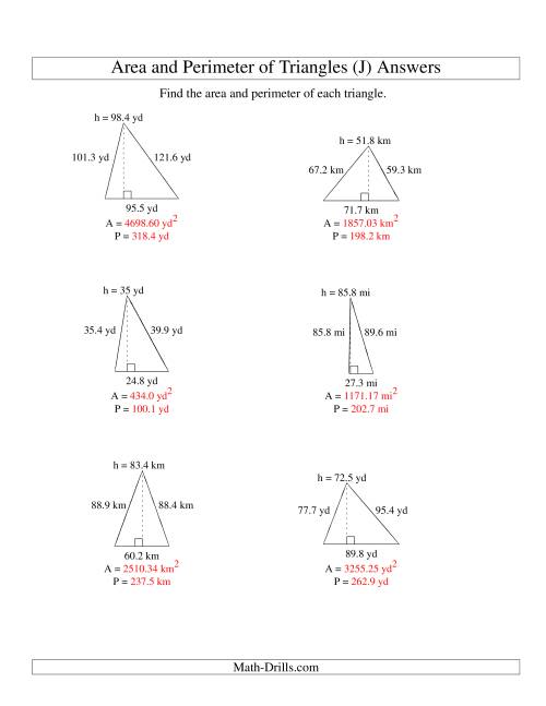The Area and Perimeter of Triangles (up to 1 decimal place; range 10-99) (J) Math Worksheet Page 2