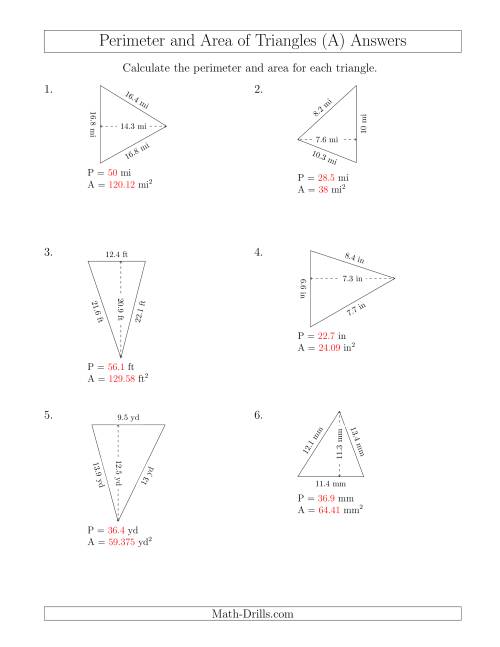 The Calculating the Perimeter and Area of Acute Triangles (Rotated Triangles) (A) Math Worksheet Page 2