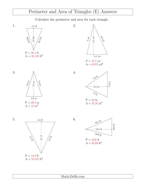 The Calculating the Perimeter and Area of Acute Triangles (Rotated Triangles) (E) Math Worksheet Page 2