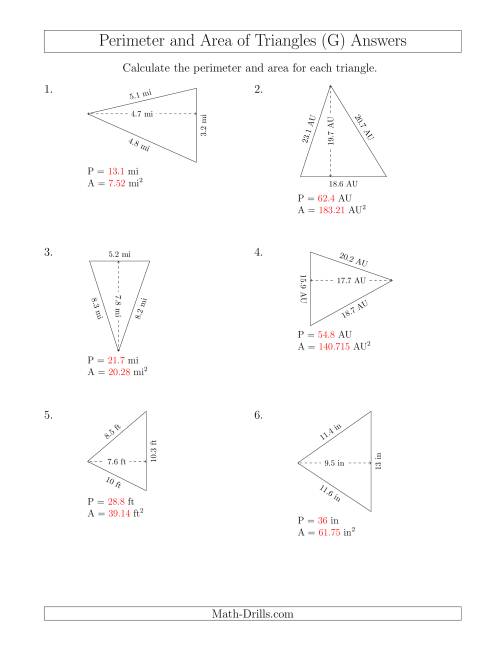 The Calculating the Perimeter and Area of Acute Triangles (Rotated Triangles) (G) Math Worksheet Page 2