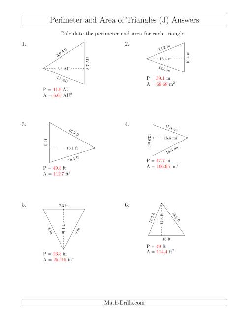 The Calculating the Perimeter and Area of Acute Triangles (Rotated Triangles) (J) Math Worksheet Page 2