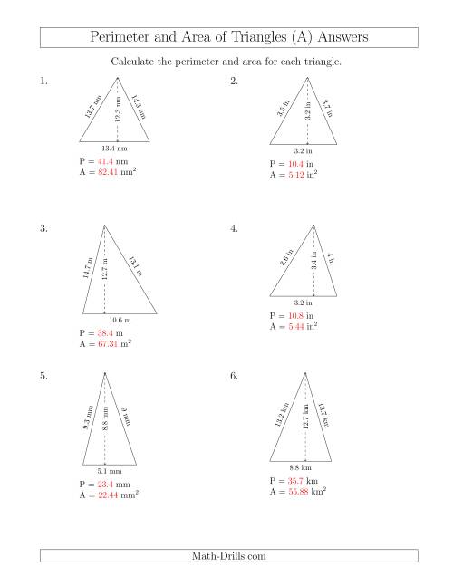 The Calculating the Perimeter and Area of Acute Triangles (A) Math Worksheet Page 2