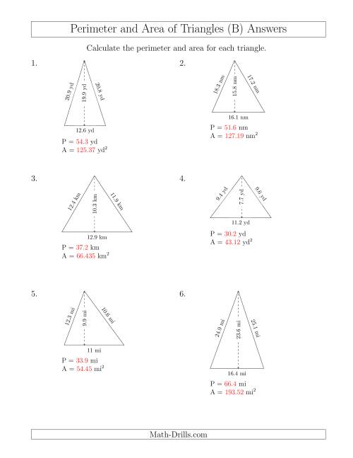 The Calculating the Perimeter and Area of Acute Triangles (B) Math Worksheet Page 2