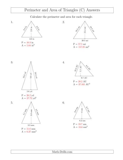 The Calculating the Perimeter and Area of Acute Triangles (C) Math Worksheet Page 2