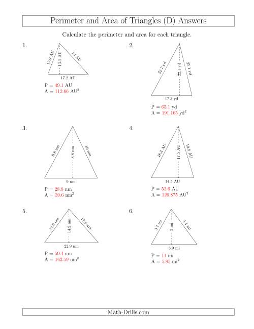 The Calculating the Perimeter and Area of Acute Triangles (D) Math Worksheet Page 2