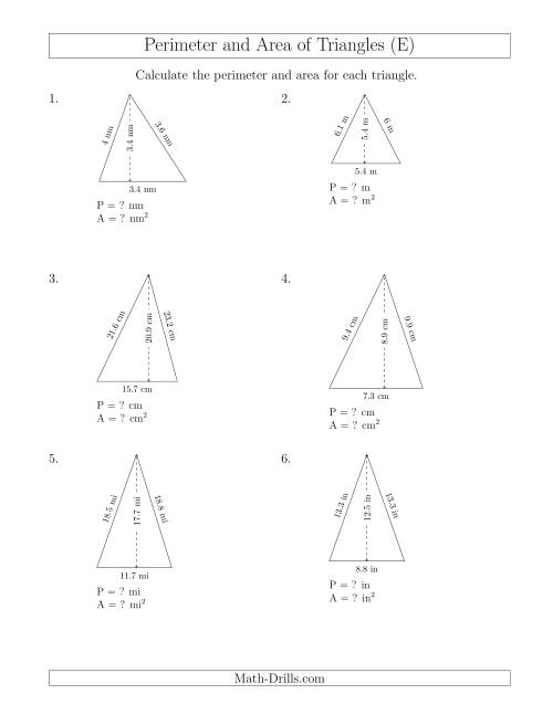 The Calculating the Perimeter and Area of Acute Triangles (E) Math Worksheet