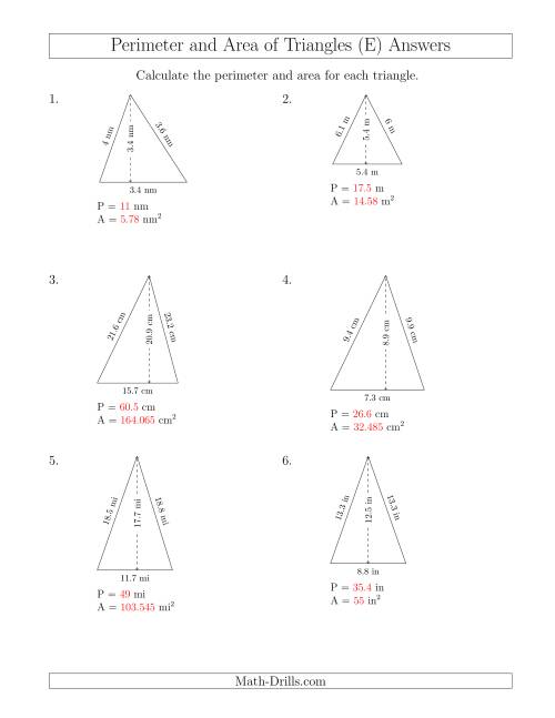 The Calculating the Perimeter and Area of Acute Triangles (E) Math Worksheet Page 2