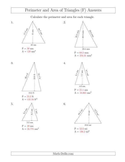The Calculating the Perimeter and Area of Acute Triangles (F) Math Worksheet Page 2