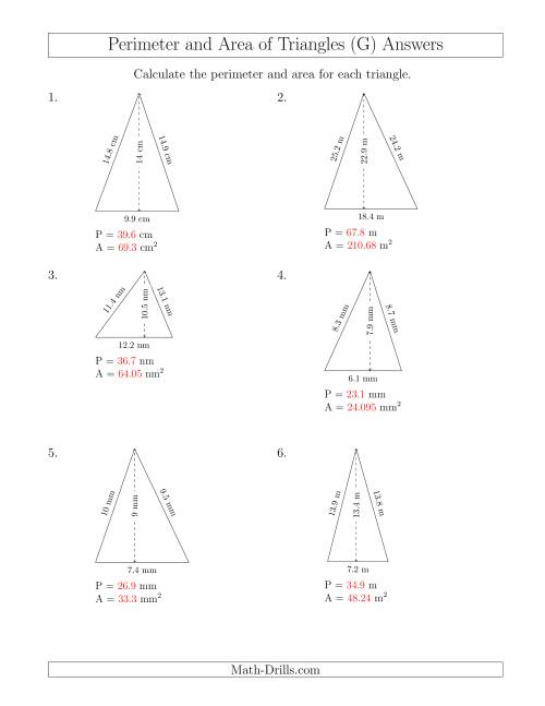 The Calculating the Perimeter and Area of Acute Triangles (G) Math Worksheet Page 2