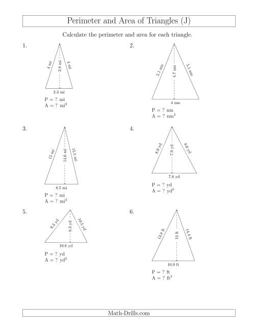 The Calculating the Perimeter and Area of Acute Triangles (J) Math Worksheet