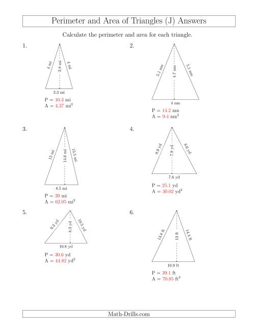 The Calculating the Perimeter and Area of Acute Triangles (J) Math Worksheet Page 2