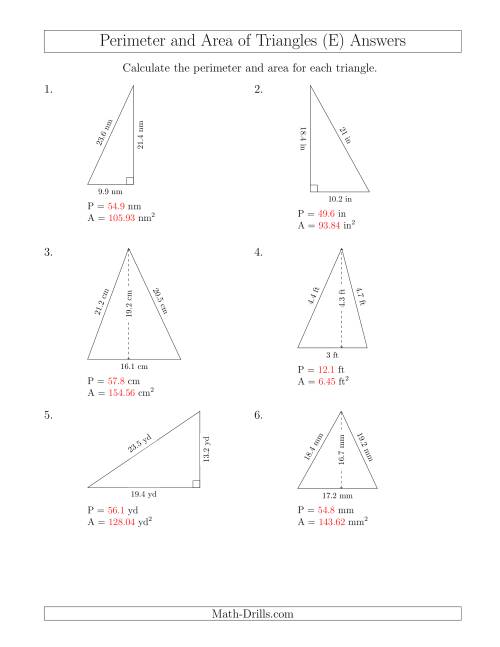 The Calculating the Perimeter and Area of Acute and Right Triangles (E) Math Worksheet Page 2