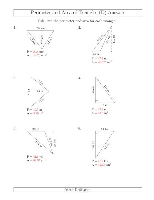 The Calculating the Perimeter and Area of Triangles (Rotated Triangles) (D) Math Worksheet Page 2
