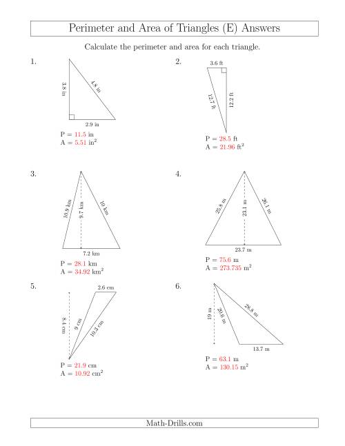 The Calculating the Perimeter and Area of Triangles (Rotated Triangles) (E) Math Worksheet Page 2