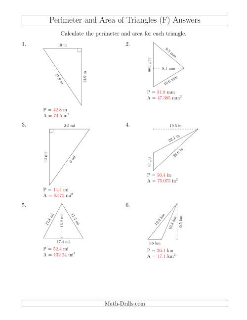 The Calculating the Perimeter and Area of Triangles (Rotated Triangles) (F) Math Worksheet Page 2