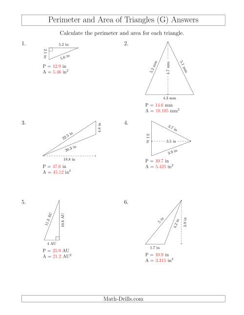 The Calculating the Perimeter and Area of Triangles (Rotated Triangles) (G) Math Worksheet Page 2