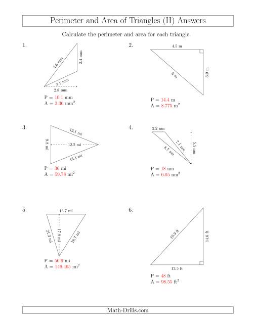 The Calculating the Perimeter and Area of Triangles (Rotated Triangles) (H) Math Worksheet Page 2